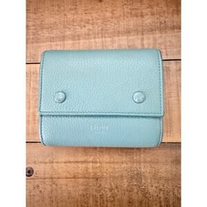 Celine Small Tri-Fold Wallet Womens Blue Leather Snap Paris Made in Italy